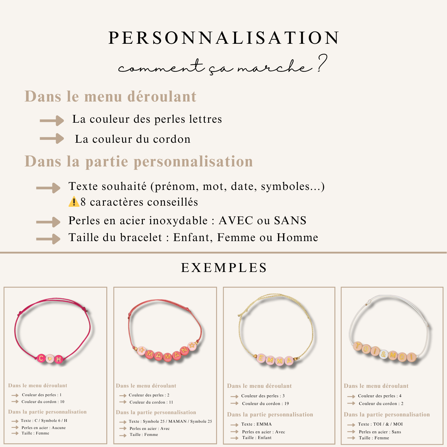 Bracelet Perles Lettres Personnalisé ~ perles roses & dorées