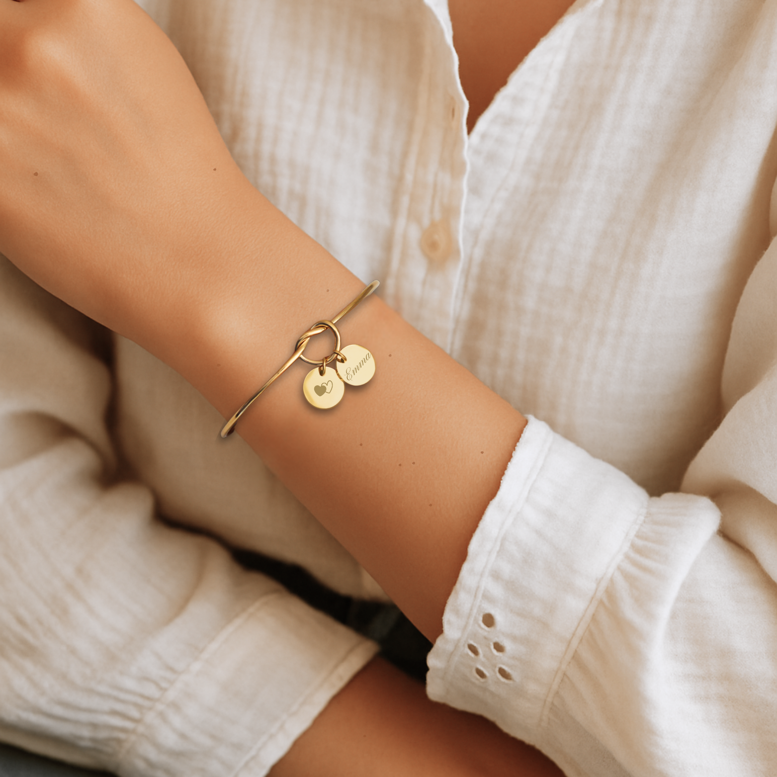 Bracelet Jonc ~ Jonc nœud personnalisé médaille à graver ~