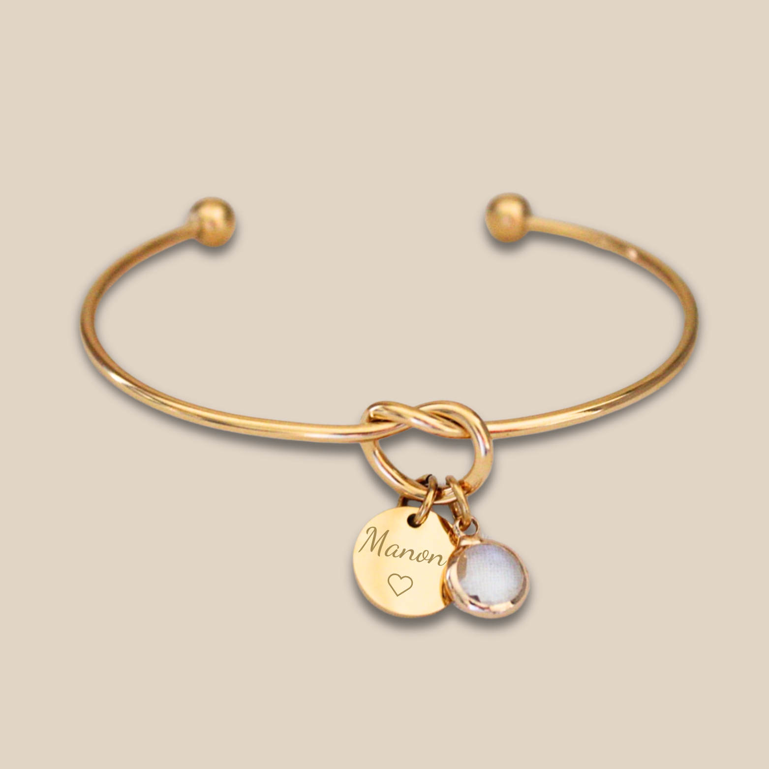 Bracelet Jonc ~ Jonc nœud personnalisé médaille à graver et pierre de naissance ~