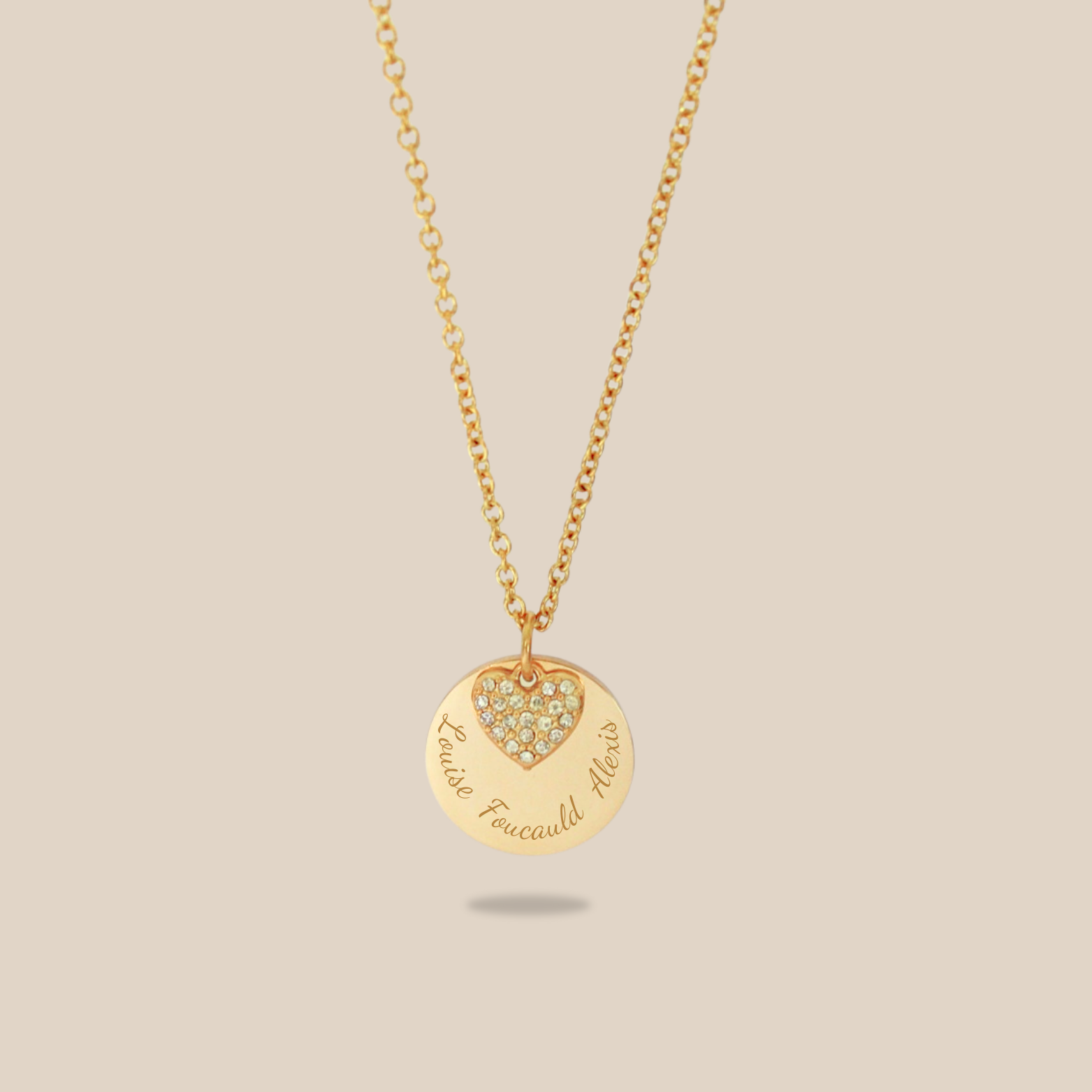 Collier personnalisé médaille à graver cœur strass