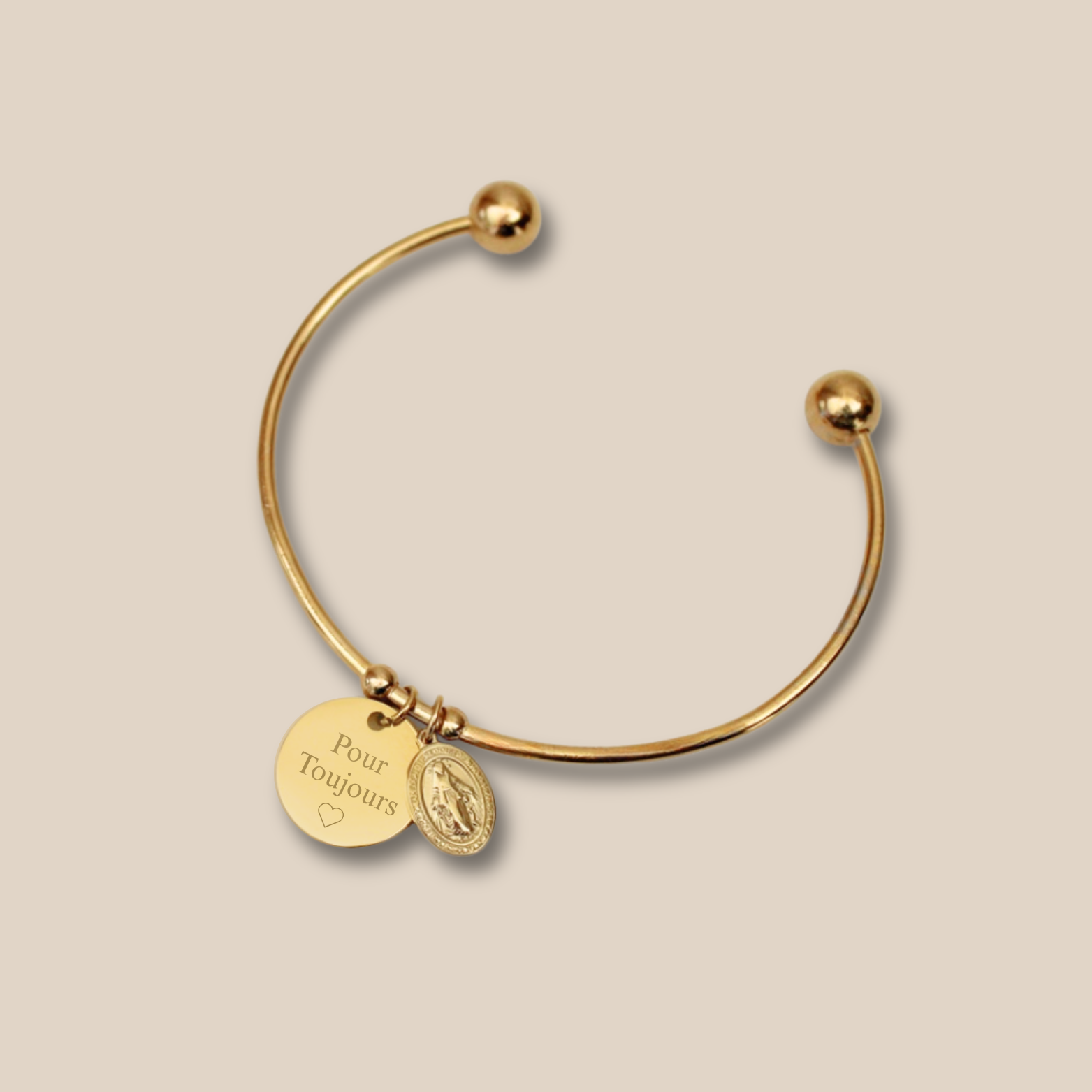 Bracelet Jonc ~ Jonc personnalisé médaille à graver et Vierge Marie ~