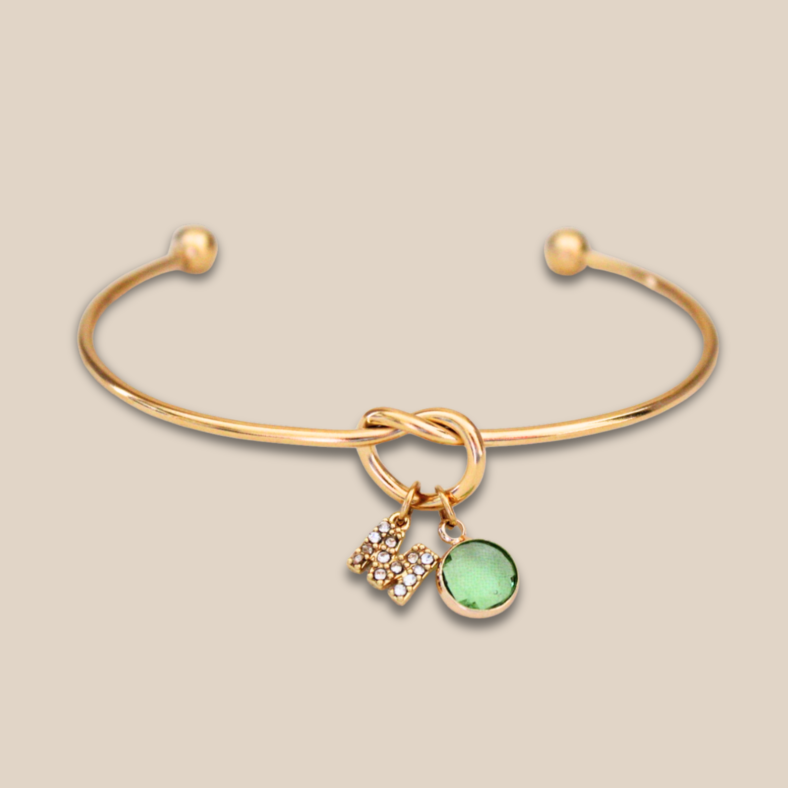 Bracelet Jonc ~ Jonc nœud personnalisé lettre diamantée et pierre de naissance ~