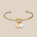 Bracelet Jonc ~ Jonc nœud personnalisé médaille à graver et trèfle en nacre ~