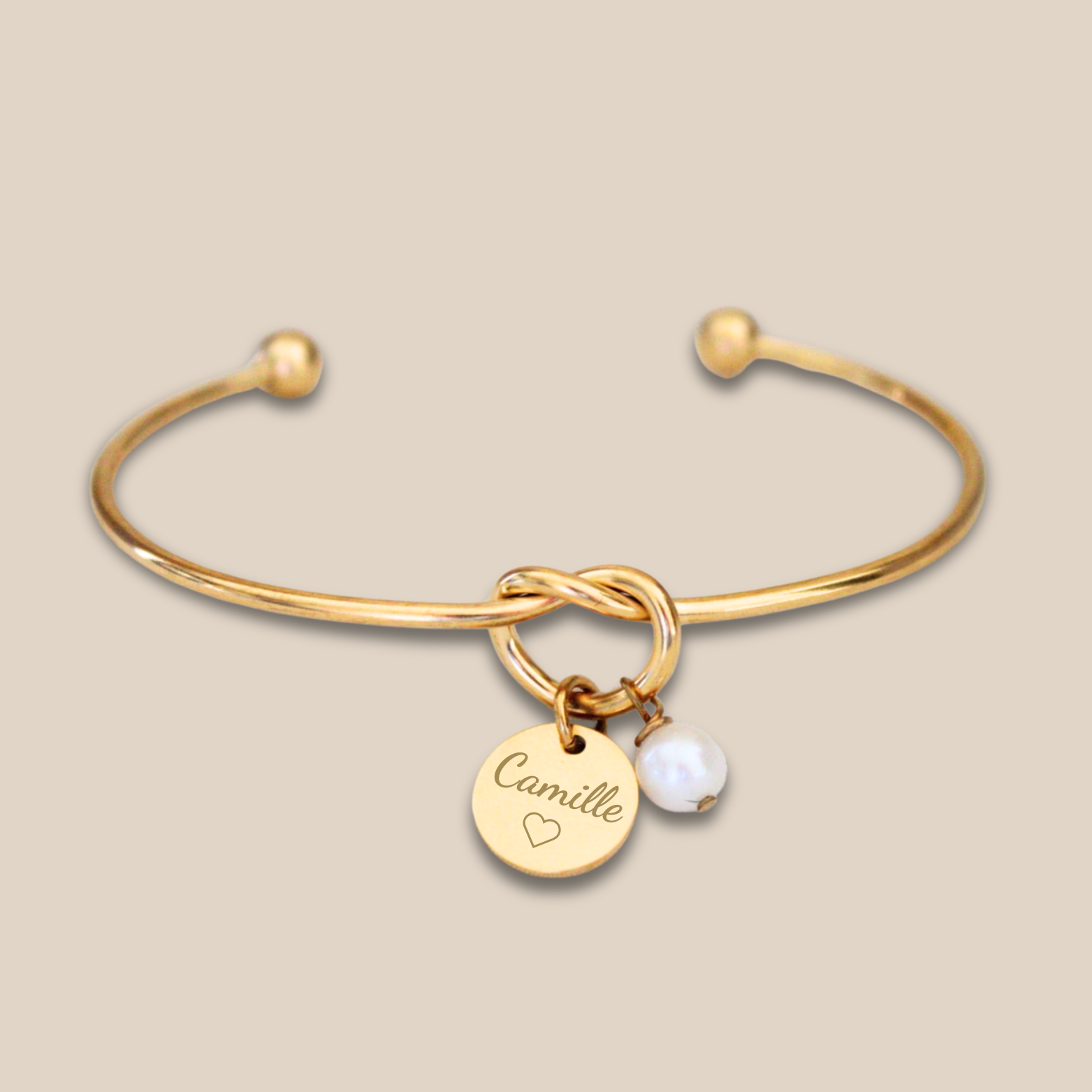 Bracelet Jonc ~ Jonc nœud personnalisé médaille à graver et perle ~