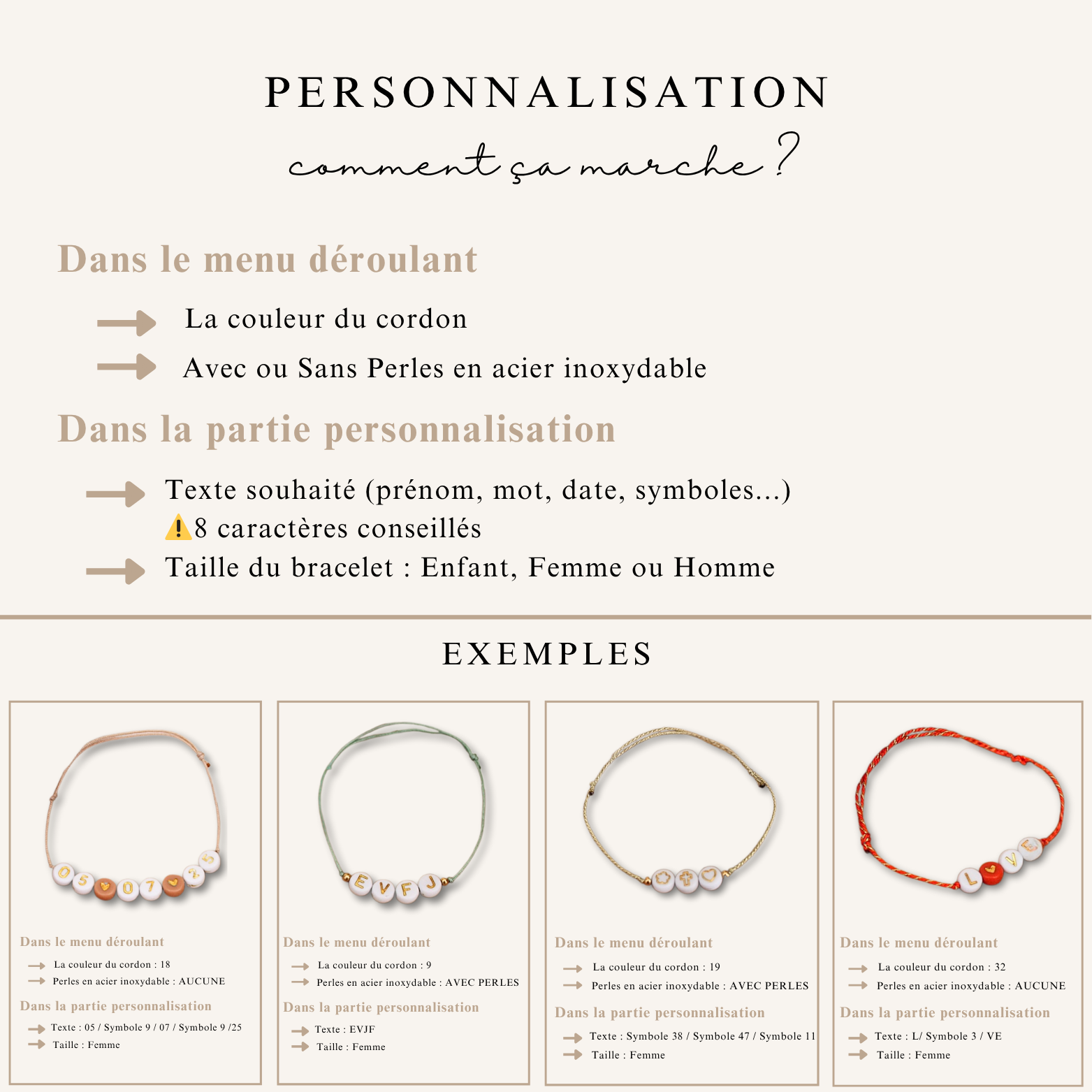 Bracelet Perles Lettres Personnalisé ~ blanches et dorées