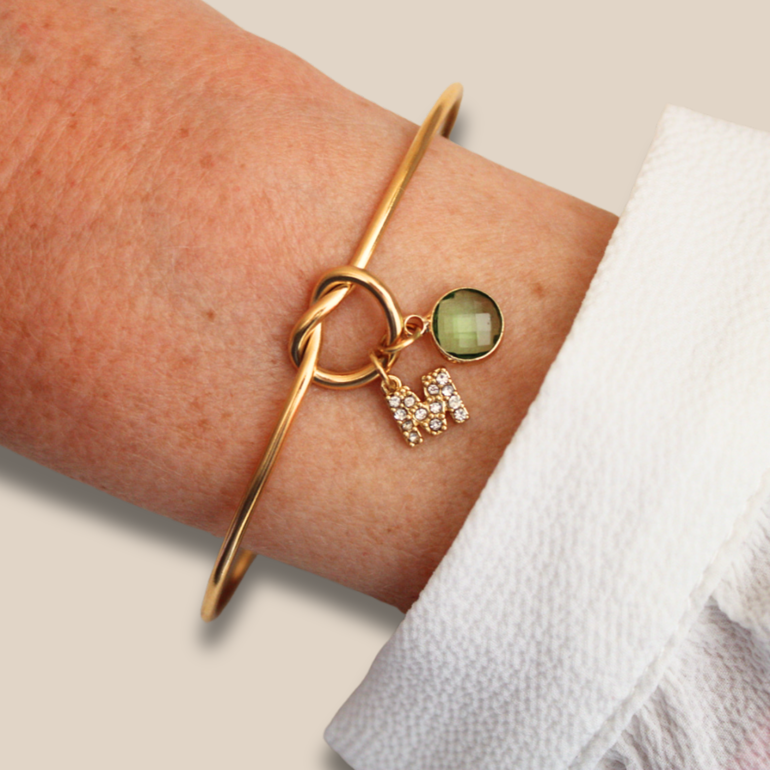 Bracelet Jonc ~ Jonc nœud personnalisé lettre diamantée et pierre de naissance ~